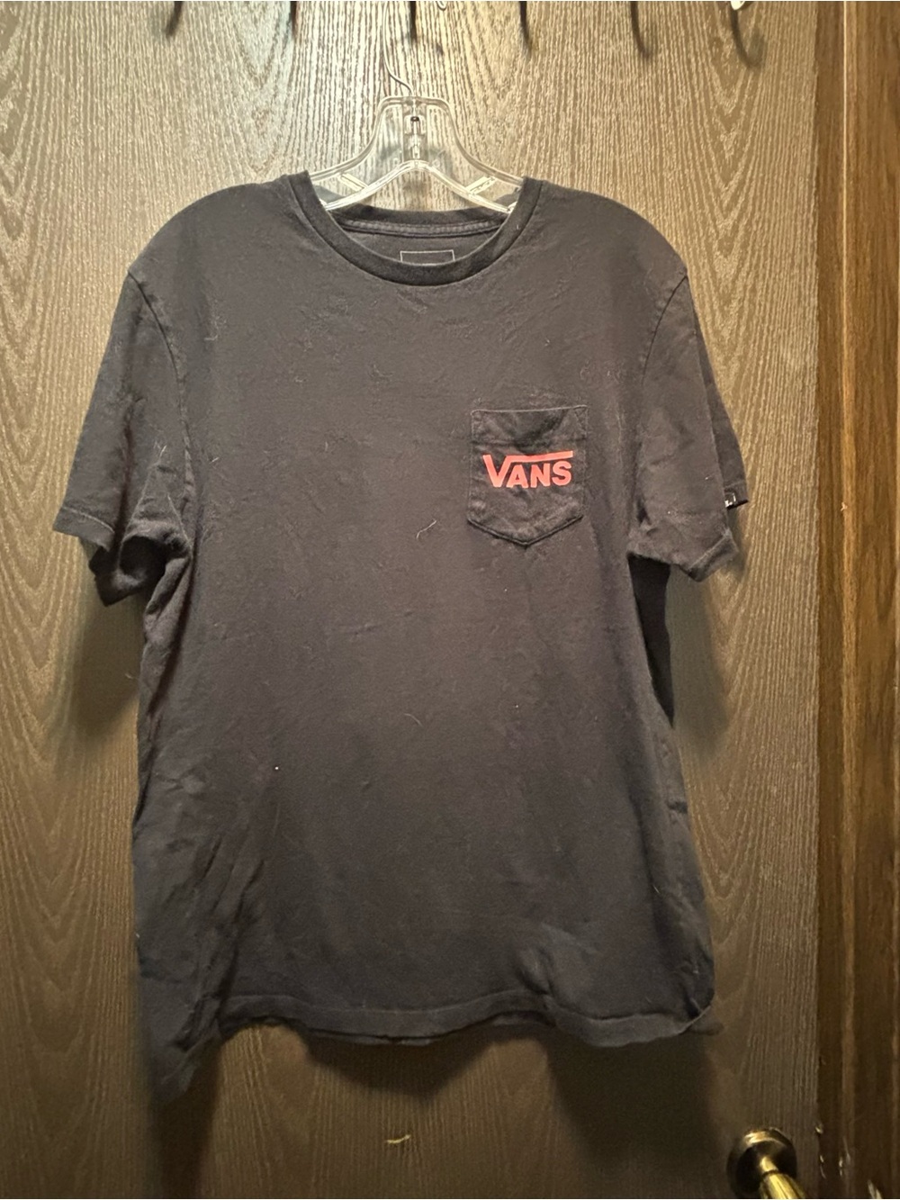 Vans Black Short Sleeve Pocket Tee with Red Logo